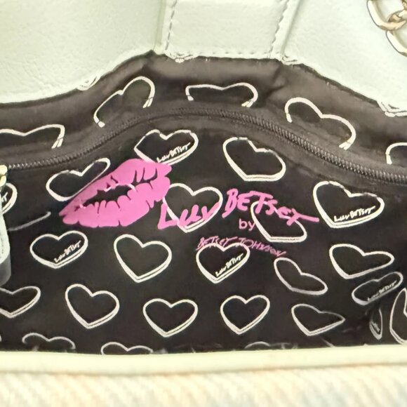 Betsey Johnson Luv Betsey Light Blue Gingham Ruffle Shoulder Bag Heart Sharm NWT - Picture 11 of 16